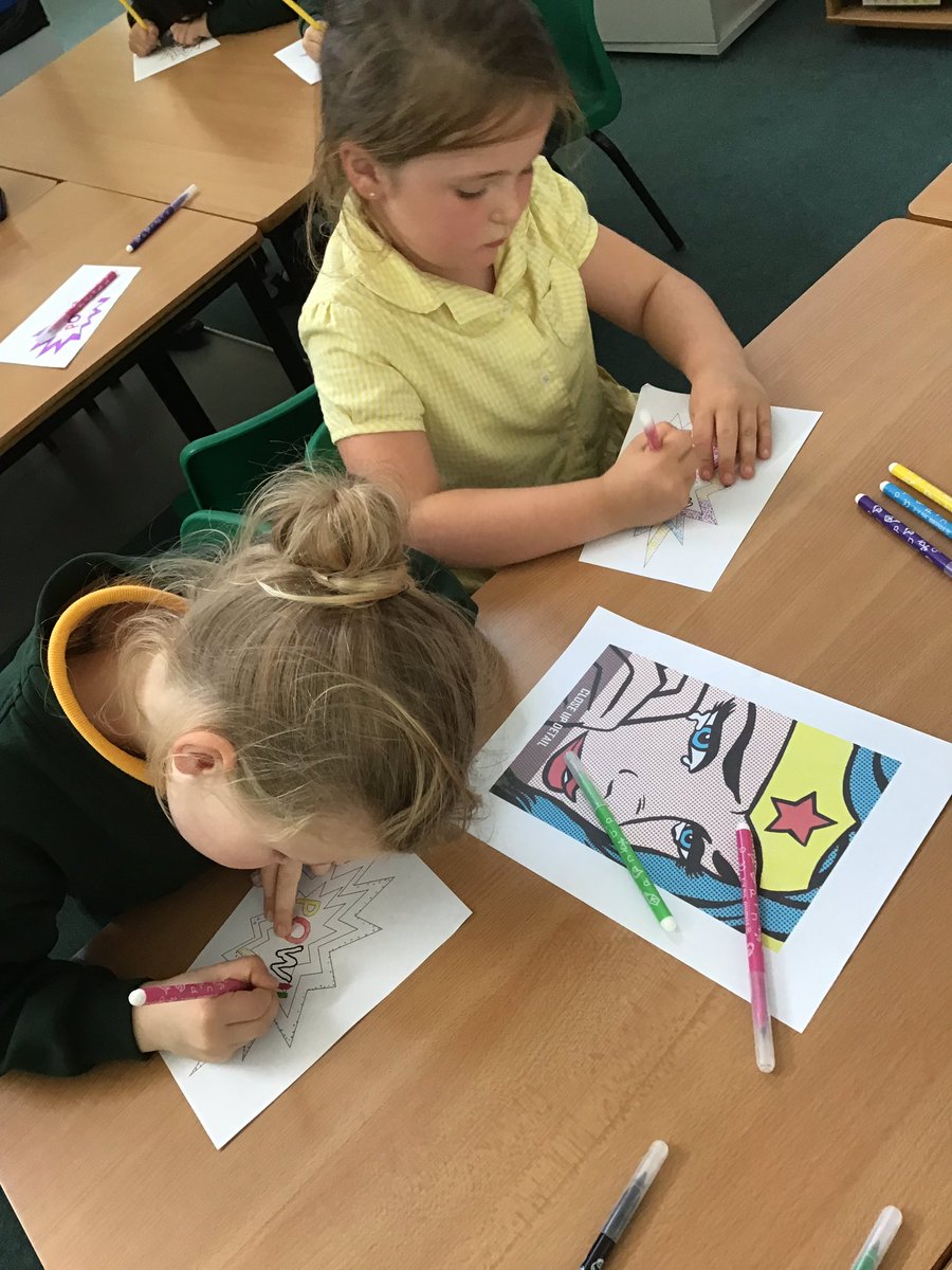 blackbirds1MPS's tweet photo. Blackbirds have been exploring the artwork of Roy Lichtenstein and are now creating their own art using his dotty style.  @ArtMps https://t.co/WCdJbBATmo