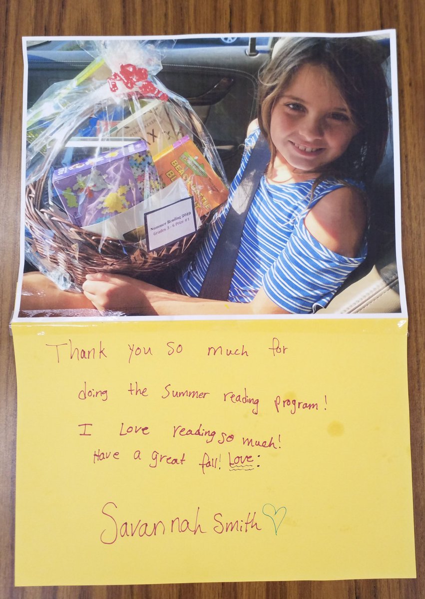 morrislibraryct's tweet photo. Dear Savannah,
Thanks a lot for this fabulous thank you to the Library and your participation and winning at our Universe of Stories Summer Reading Program!!
@RSD6librariesx4 @RSD6_LPS_Supt @TraKeilty
#morrisct #goreaders #summerreading2019 https://t.co/oedOjpP1FF