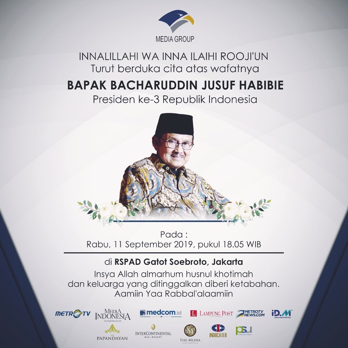 Mugi-mugi padhang lan jembar dalane almarhum. Aamiin #RIPBJhabibie
