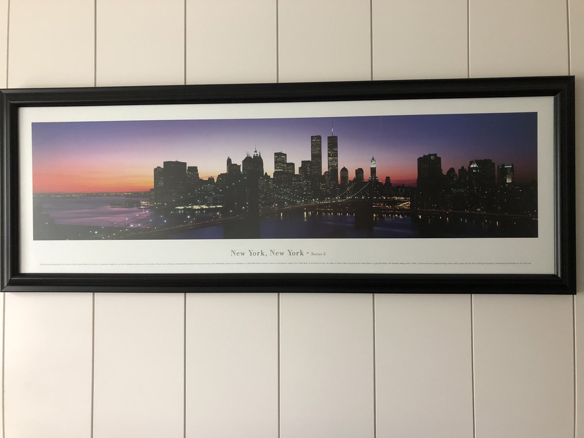This NYC skyline picture hangs on my husband’s office wall to remind him of what happened that day and afterwards.