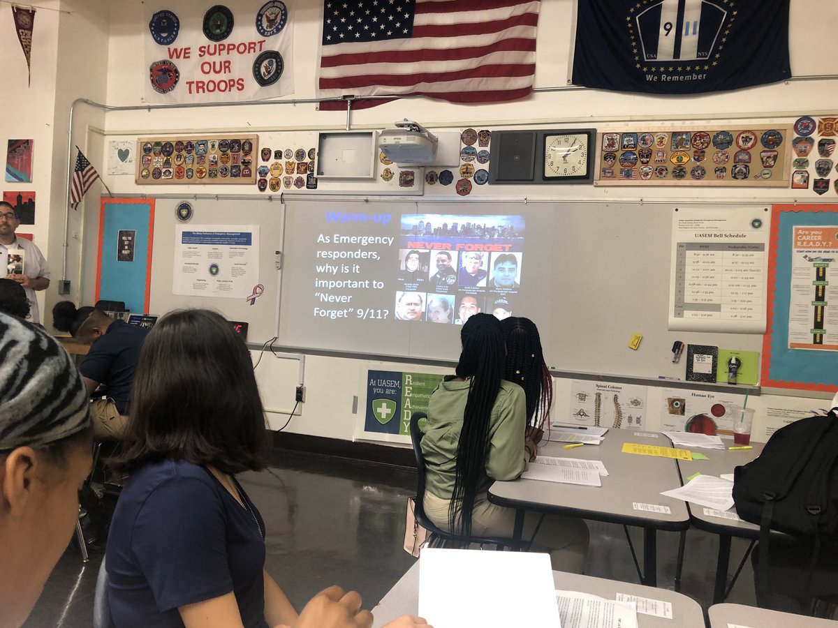 DOEChancellor's tweet photo. Honored to be with the students of Urban Assembly for Emergency Management HS this morning to observe a minute of silence for all those that perished on #911.  Their teacher - Mr Puglisi was a 911 first responder 18 yrs ago. https://t.co/wsVOZhBuKA