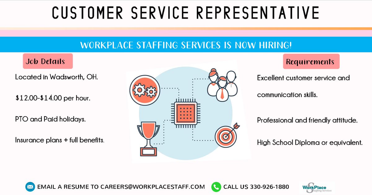 In this position, you will expand your career quickly, be challenged, and play an important role in the customer success team.

Apply below or send a resume to careers@workplacestaff.com

#jobopportunity #careers #akron #staffing

workplacestaff.com/jobs/customer-…