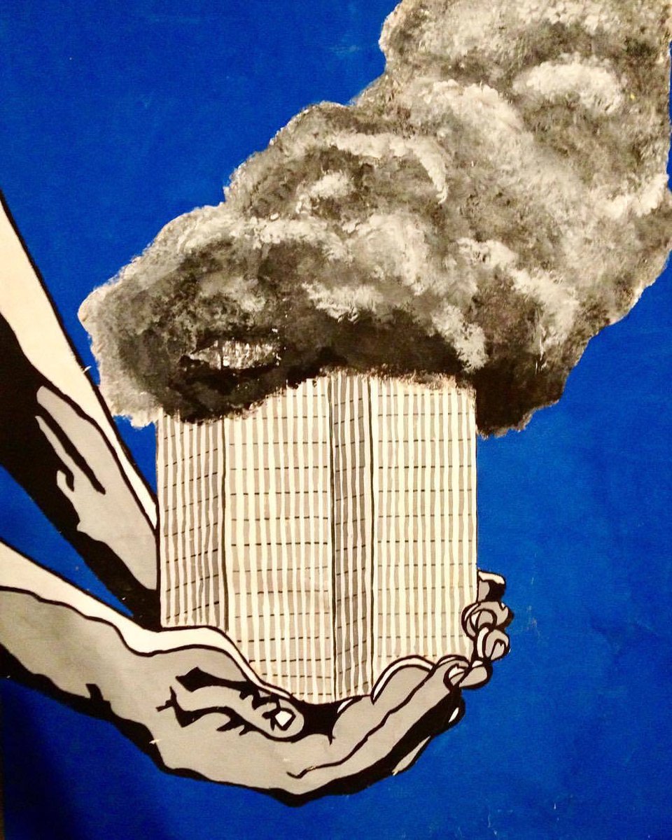 I was a Junior in H.S. on 9/11/01.  Even as a 16 year old, I knew the world would never be the same. I painted this later that year in art class.  From an artistic standpoint, it’s very flawed, but it was one of the ways I processed what had happened. #GodWasThere #NeverForget