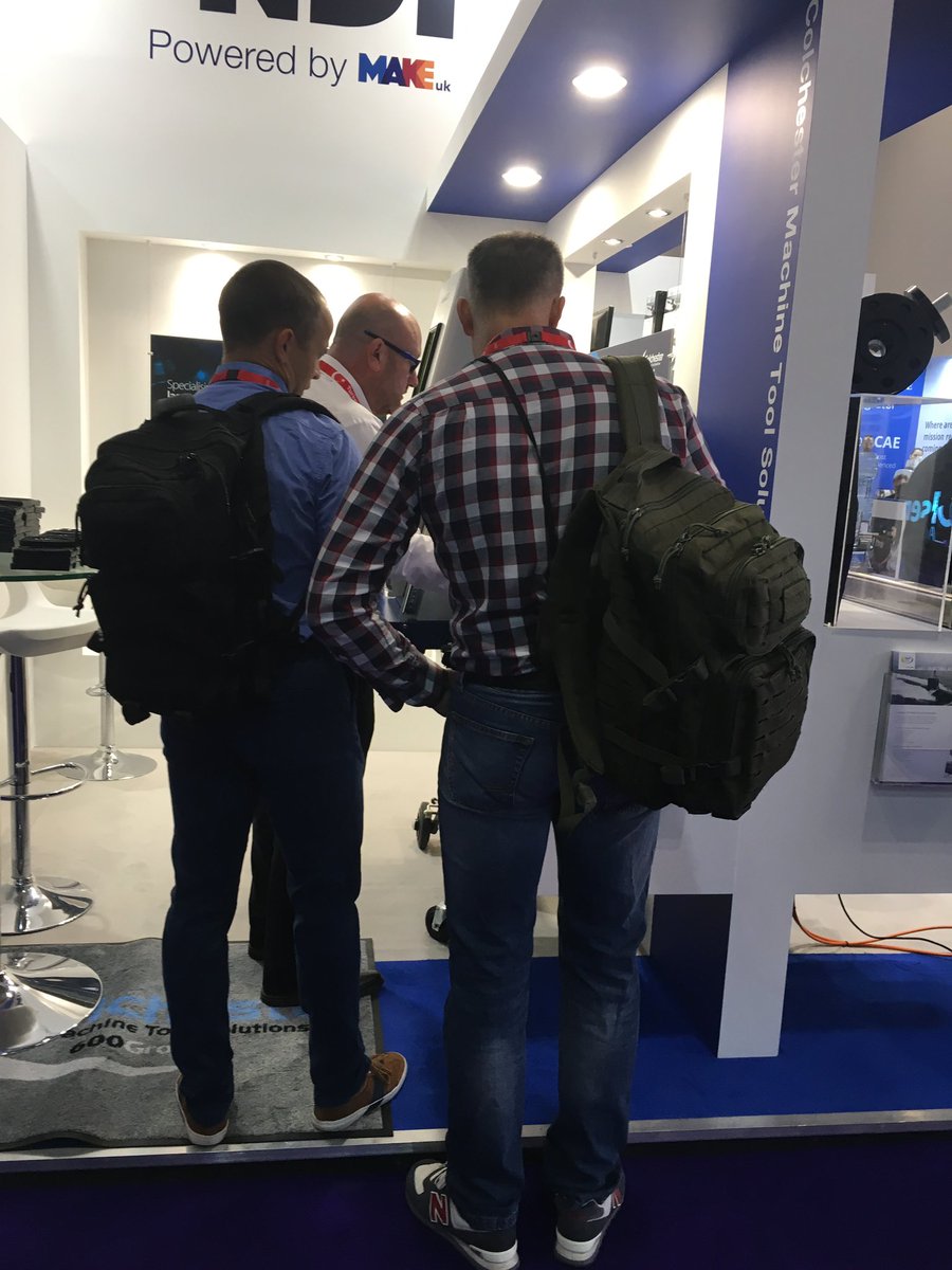 ColchesterMTS's tweet photo. We’re underway at @DSEI_event! A busy start to the morning, with a crowd joining sales manager Mark for a live permanent laser marking demo. #permanentmarking #laser #DSEI https://t.co/CJ6boJvo5Z
