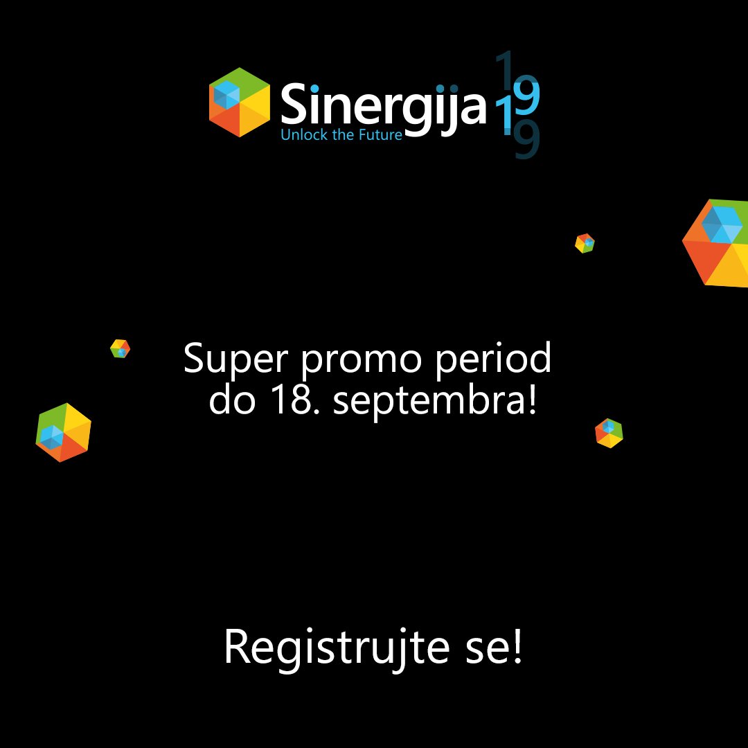 mssinergija's tweet photo. Znamo gde, znamo kada i znamo da će biti sjajno. Ostalo su samo detalji. 🙂
Ako kupite kotizaciju za #Sinergija19 u Super promo periodu, dobićete i veliki popust za ovaj jedinstveni događaj❗️
Registrujte se ⏩ https://t.co/u1iv2eRX15 https://t.co/IBXPOwHG34