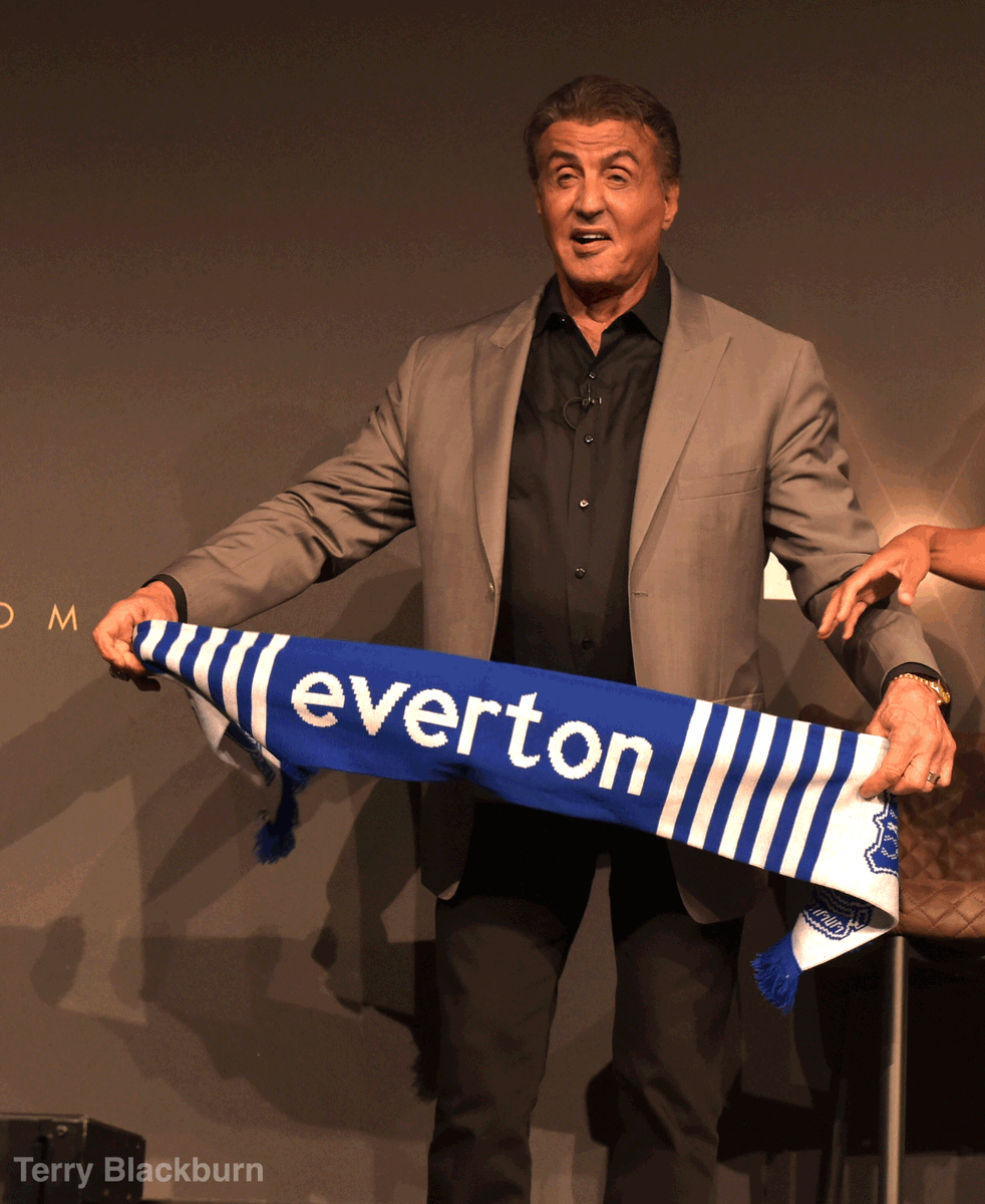 Everton's tweet photo. 🥊 | 'Rocky is (still) an Evertonian!' 💙 @TheSlyStallone #EFC 

(📸: Terry Blackburn/An Experience) https://t.co/Lj2XMlWtUC