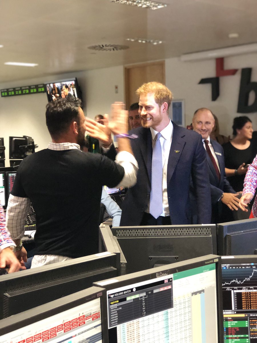 WeAreInvictus's tweet photo. An amazing atmosphere here at #BGCcharityday as our Patron The Duke of Sussex joined by former #InvictusGames competitor @commandovice has just closed one of the biggest trade deals of the last five years - all in aid of charity! https://t.co/iOsK5ZMjyd