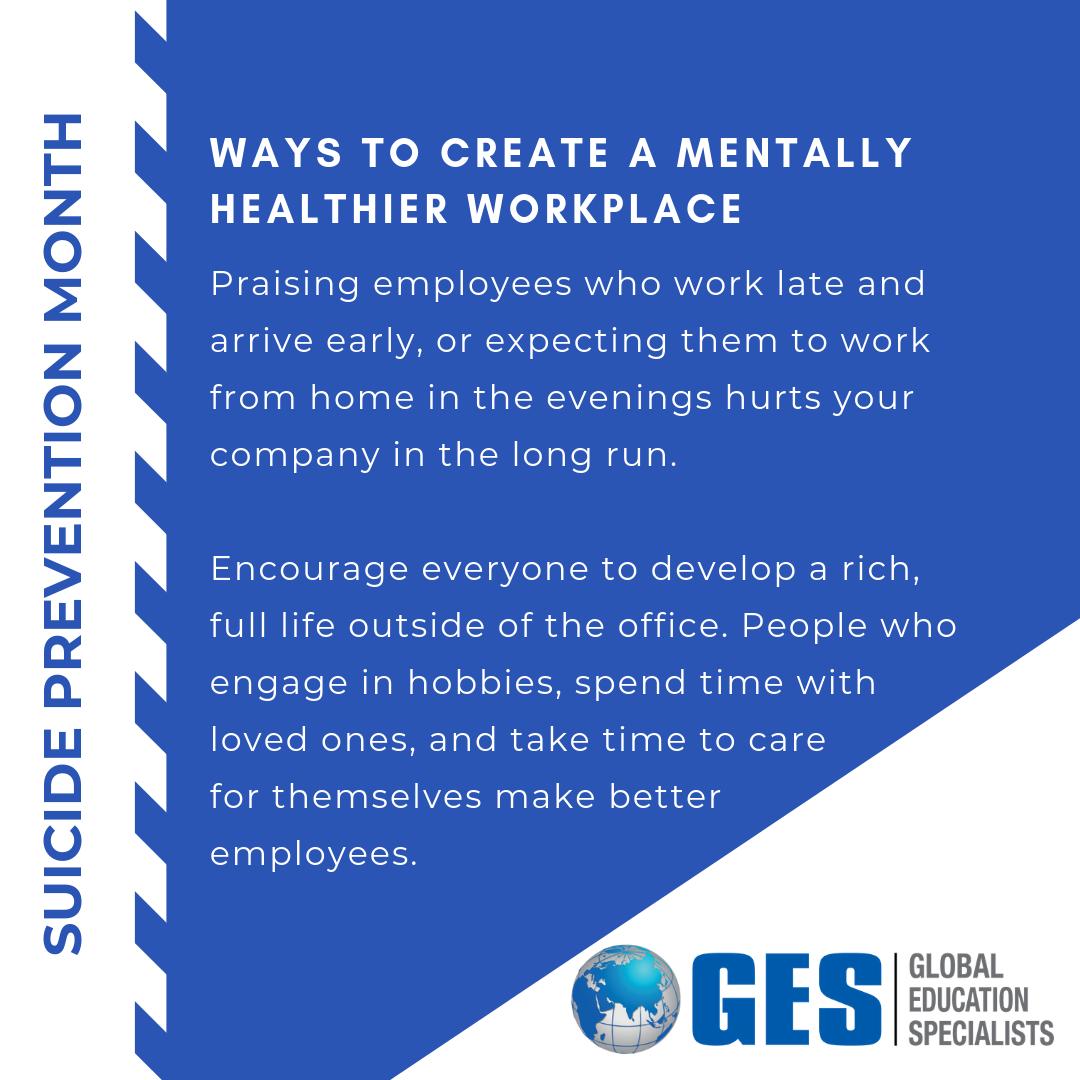 GES_Global's tweet photo. Creating a mentally healthy #workplace is crucial for employers - for #SuicidePreventionMonth we're sharing a few ways to improve employee #wellbeing https://t.co/dl585v07dG