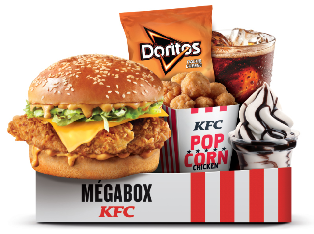 Dealabs's tweet photo. Nouvelle Megabox chez KFC 🍔
Un double krunch cheese ou fish
+ Une boisson
+ 11 popcorn chicken
+ 1 sundae (ou 1 cookie)
+ des frites (ou un sachet de chips Doritos)
= 5€ ! 🔥
➡ https://t.co/dmgLL3IlGI ⬅ 
#bonplan https://t.co/Eu5xXRhALw