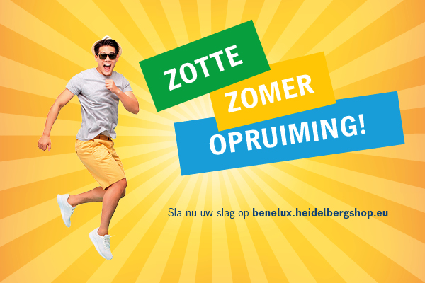 HeidelbergBNL's tweet photo. Zotte zomeropruiming - Sla nu uw slag, laatste dagen!
Nog tot het einde van de zomer ruimen we op.

Exclusief voor eShop-gebruikers vindt u hoge kortingen op een selectie producten met onder andere inkten, platen en rubberdoeken.
#zottezomeropruiming
https://t.co/JGAxPZ1Ps5 https://t.co/R9JxzxecTt