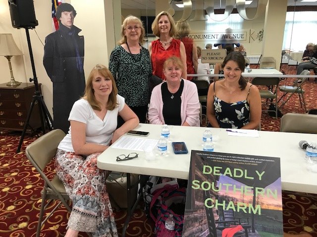HeatherWeidner1's tweet photo. Lots of fun at 5100 Monument Avenue Book Club yesterday with Frances Aylor, @KKMHOO, @samanthamcgraw, and @MaggieKingAuthr #deadlycharm #tbr #authorsoftwitter #books #mysteries @SINCnational @SinCCentralVA https://t.co/av6ukesAvK