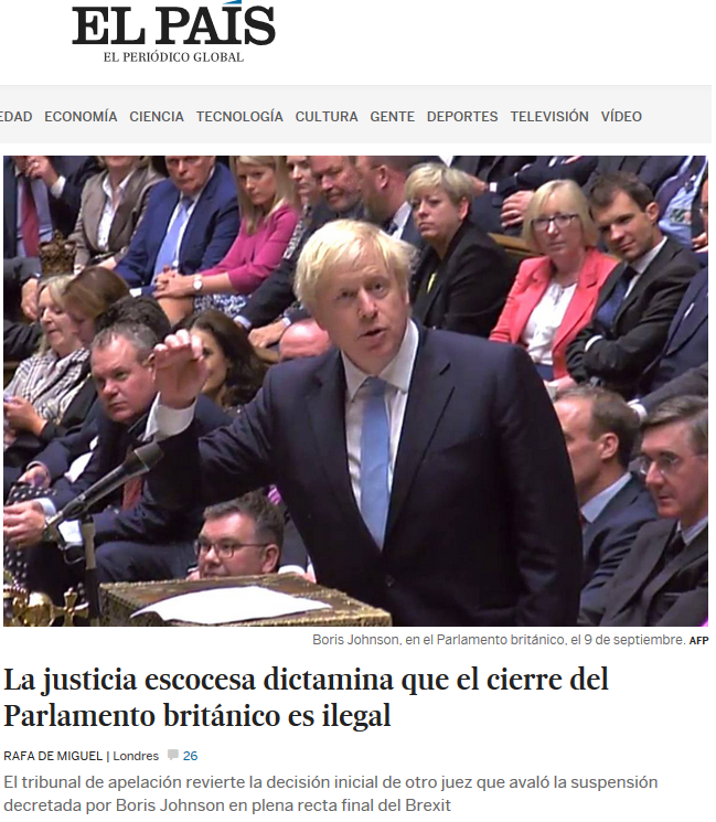 wgsaraband's tweet image. Most major European newspapers are all reporting on the Scottish courts ruling that Boris Johnson's suspension of Parliament was unlawful.

Hopefully our European friends will see that the rule of law is still a matter of importance for us in Scotland. #Cherrycase