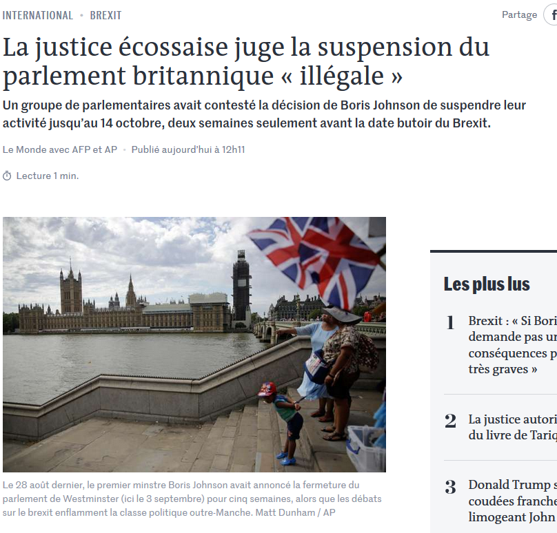 wgsaraband's tweet image. Most major European newspapers are all reporting on the Scottish courts ruling that Boris Johnson's suspension of Parliament was unlawful.

Hopefully our European friends will see that the rule of law is still a matter of importance for us in Scotland. #Cherrycase