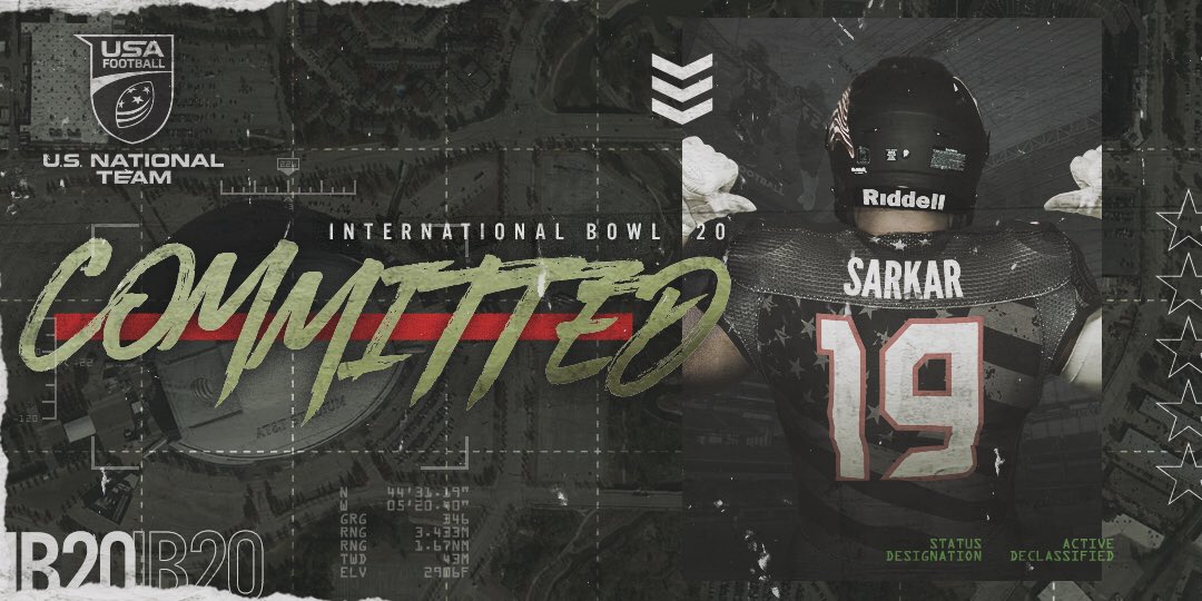 SarkarJon's tweet photo. I have committed to play in the International Bowl this January. Looking forward to an amazing week! 🏈 #IB20 #USALLIN @AlPopsUSAFB @CoachAI @ChuckT17 @USNFT @PlayBookAthlete https://t.co/7WnFHrOq8f