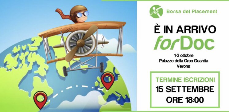 MicaelaZoni's tweet photo. Ci vorrebbe un #eventonazionale di #placement dedicato a #PhD...
Breaking news: esiste! #forDoc si terrà il 3 ottobre a #Verona Se hai max 35 anni #iscriviti entro il 15 settembre!!
@ADIPhD e oltre 30 #atenei tra i partner! Per info e #aziende https://t.co/qvNkkVlVn2 https://t.co/5DTTndGljJ