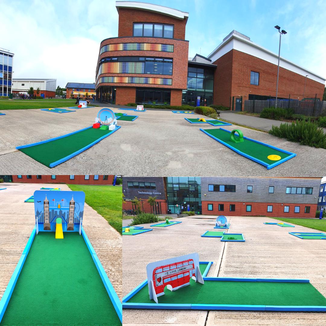putterfingers's tweet photo. Crazy golf all setup and ready to go @Lborocollege to welcome new students at their 2019 Fresher's Fair #freshers #undergrad #undergradfreshers #freshersfair #crazygolf #minigolf #students #studentsunion #SU #LouColl #crazygolfhire #takeaputt #minigolfmasters https://t.co/EhxlOkOZMt