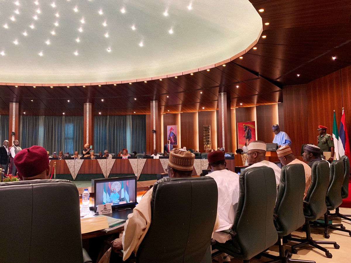 ON GOING. 

President @MBuhari presiding over the first Federal Executive Council Meeting of his second term in office. 
The maiden #NextLevel 
#FECMeeting.