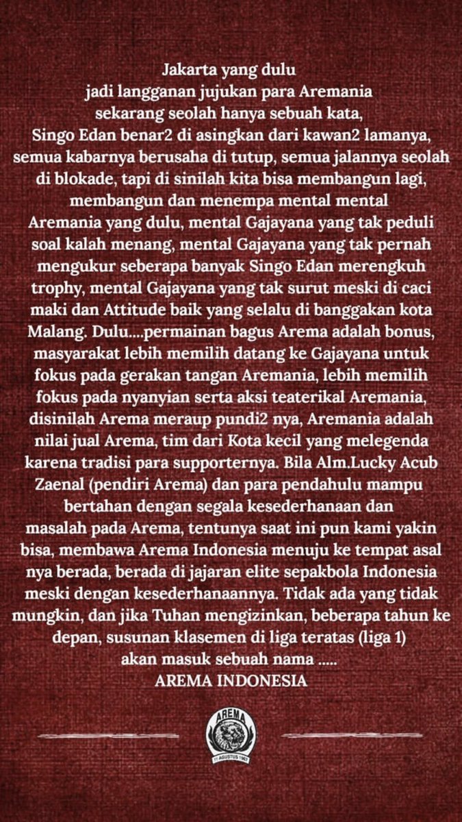 [Repost] Semoga bermanfaat Nawak! #SalamSatuJiwa #Arema