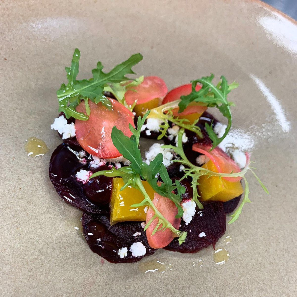 Roasted beets,goats cheese,pickled radish &amp; rocket being served today <a href="/DineatOrigins/">Origins Restaurant</a> @ShrewsColGroup #studentfood #futurechefs