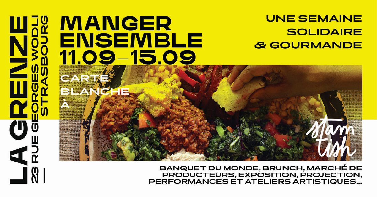 À l’heure du numérique où tout est connecté et où nous sommes pourtant si déconnectés, Stamtish et ses invités vous convient à passer une semaine solidaire et gourmande, pour se rencontrer et vivre ensemble.

Le programme : lagrenze.eu/events/manger-…

#Strasbourg #RefugeeFood