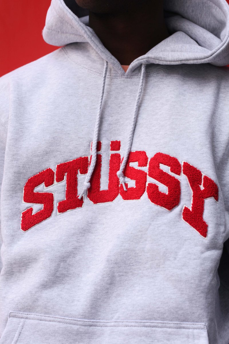 stussy chenille arch hoodie grey