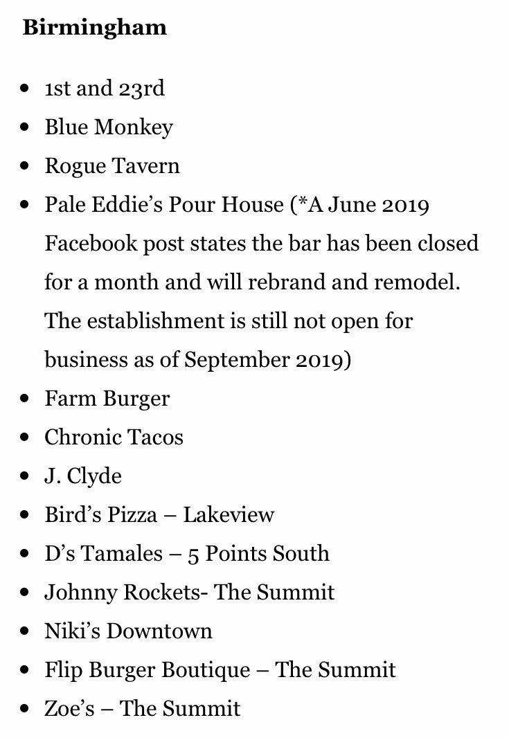 BhamFoodie's tweet photo. I’m surprised by some of these closings! (Blue Monkey 😱) #BhamEats Thoughts? #AskBhamFoodies https://t.co/DLWbftQCPQ