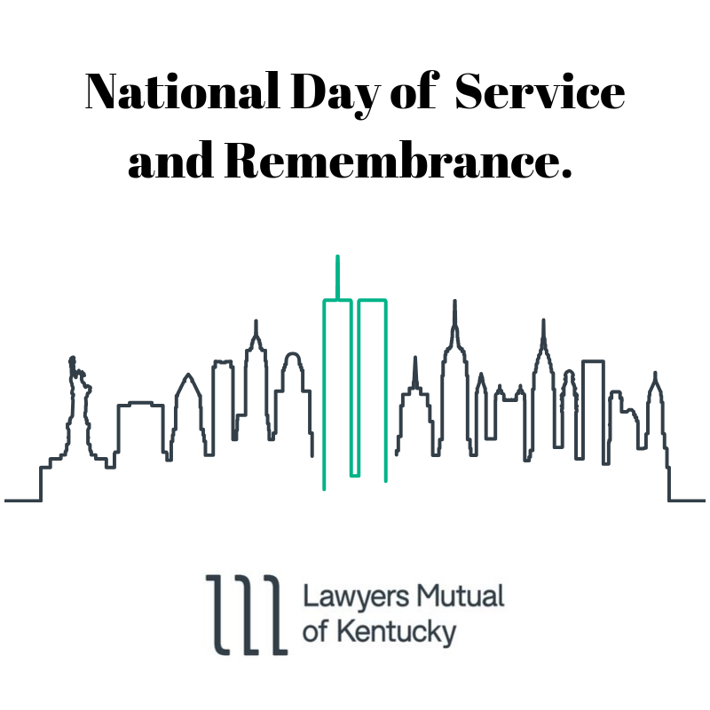 LawyersMutualKY's tweet photo. Today is National Day of Service and Remembrance. How do you give back to your community? 

#LMICK #nationaldayofremembranceandservice https://t.co/8uAzJpshrF
