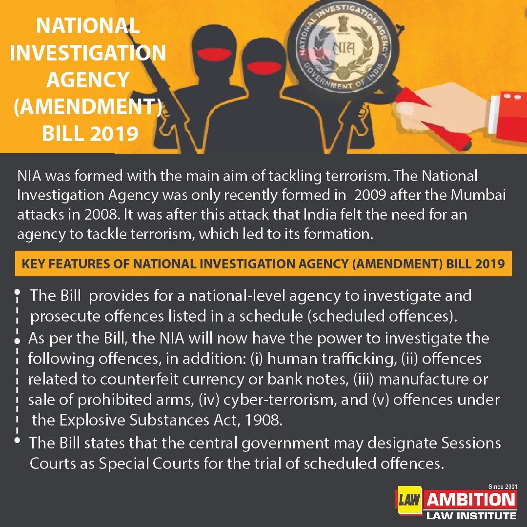 ambition_law's tweet photo. National Investigation Agency (Amendment) Bill 2019
#NationalInvestigationAgency #AmendmentBill2019 #NAI #Judicial #CLAT #IAS #Ambitionlawinstitute https://t.co/iwXsBFTNUT