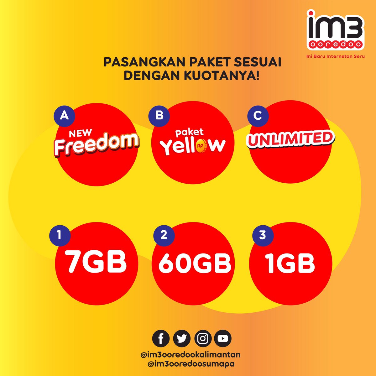 Dapatkan hadiah pulsa untuk 3 orang pemenang yang beruntung! 

Mekanisme kuis : 
1. Pastikan sudah follow akun instagram <a href="/IM3OoredooKLMT/">IM3 Ooredoo Kalimantan</a> 
2. Share jawaban kamu sebanyak banyaknya di kolom komentar 
3. Mention 3 teman kamu dengan hashtag #kuisim3ooredoo #kotamu #4gpluskuat
