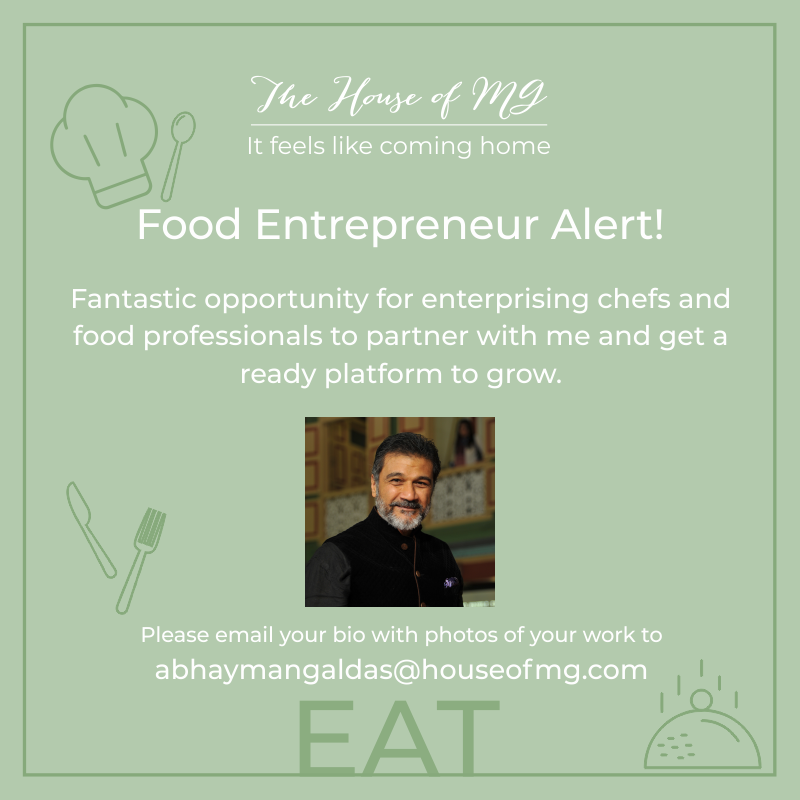 TheHouseofMG's tweet photo. Fantastic opportunity for enterprising chefs and food professionals to partner with me and get a ready platform to grow.

Please email your bio with photos of your work to abhaymangaldas@houseofmg.com with a paragraph on why you think our search should stop with you! https://t.co/xa6o1YB69z