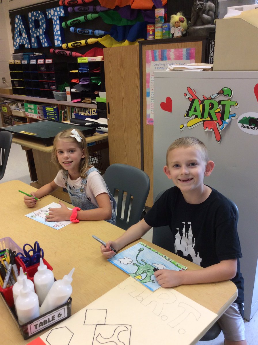 kfinkART's tweet photo. In Art class, 2nd grade students are working on drawings of dinosaurs. They are doing some shading when they color! @kfinkART @RoundHillES #rheawesome #rhes19 https://t.co/FhzzW1LKtu