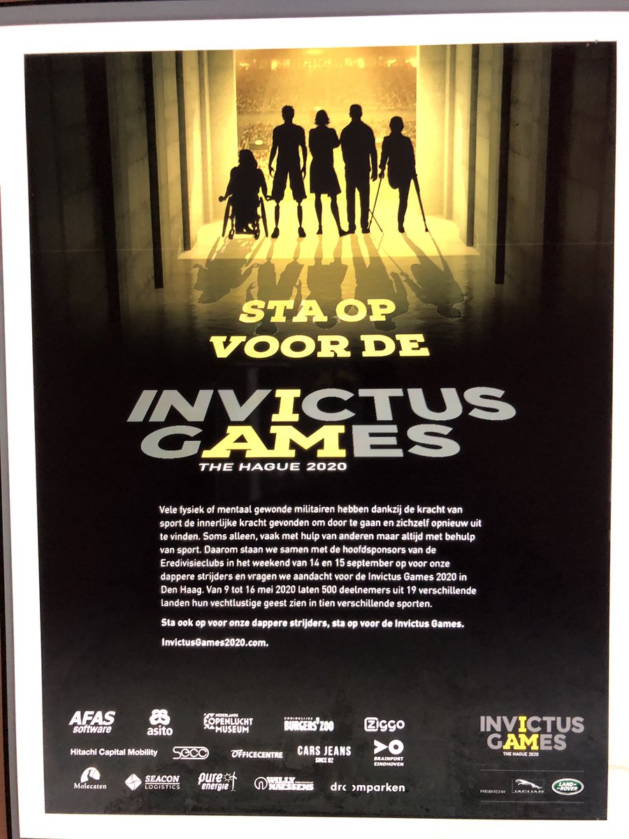 cwoconsultancy's tweet photo. Mooi en trots dat shirtsponsors @eredivisie zich massaal achter de @InvictusGamesNL scharen en komende speelronde aandacht vragen voor fysiek of mentaal gewonde soldaten die door sport de kracht vonden om door te gaan! Steun in de rug! Goed werk @DiKnapo https://t.co/mj12ibt9NB