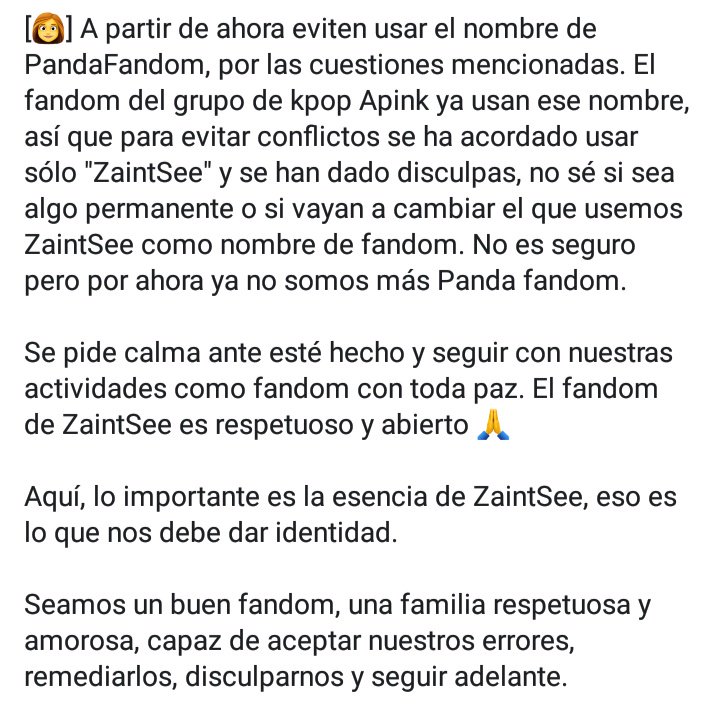 ZeePrukFCLatino's tweet photo. Ya no usaremos el nombre de #PandaFandom.
Nuestras disculpas sinceras a #Apink fans al igual que también les agradecemos por su comprensión 🙏❤️
Aquí la traducción del comunicado de ZeeSup Team: https://t.co/8tJ5kcApCg