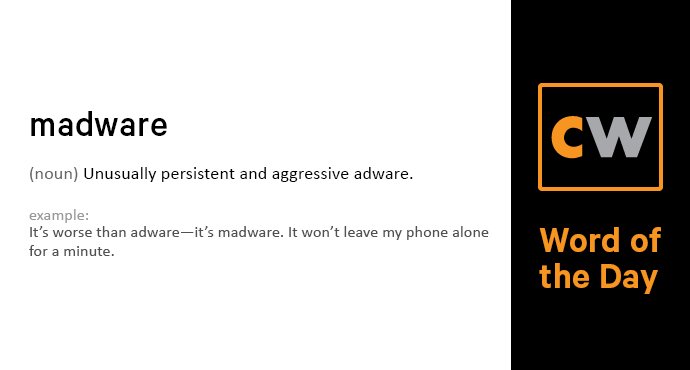 thecyberwire's tweet photo. “It’s worse than #adware--it’s #madware. It won’t leave my phone alone for a minute.”
#CWLearn https://t.co/UDogRwtT4t