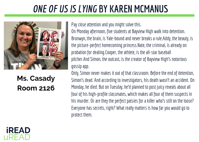 LSWLMC's tweet photo. Check out @alisa_casady
 iREAD uREAD pick today! Need more information about iREAD uREAD - stop by the LSW Library ASAP. #WhatWeDo #R7LibrariesTransform #LSWHSLibrary https://t.co/2unE9aAZ4i