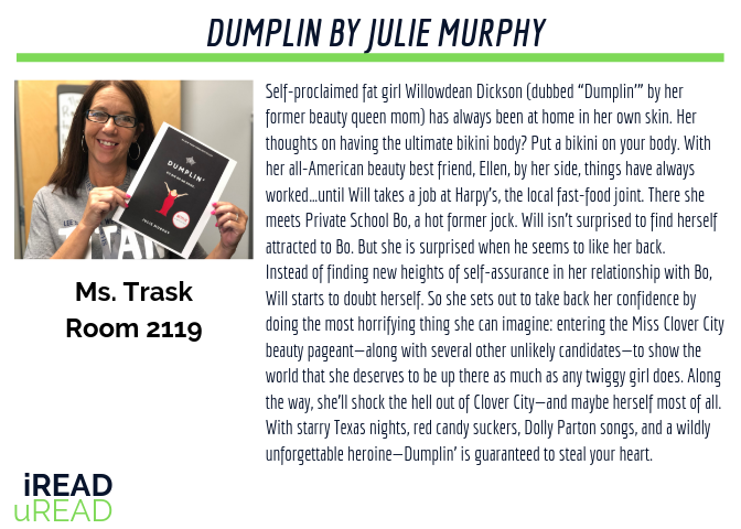 LSWLMC's tweet photo. Check out @KelliTrask iREAD uREAD pick today! Need more information about iREAD uREAD - stop by the LSW Library ASAP. #WhatWeDo #R7LibrariesTransform #LSWHSLibrary https://t.co/eGkFA5Ku9V
