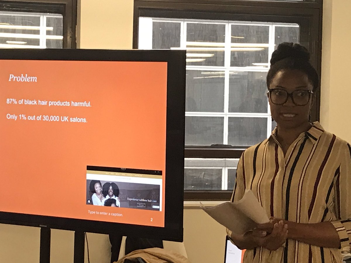 Feliciatedx's tweet photo. @Ekweee @EquiBotanics pitching to @FoundersHive judges panel with the size of the neglected haircare market for black women - a shocking  only 1% of U.K. salons have products for the significant market ! https://t.co/sAHbbqLS7f
