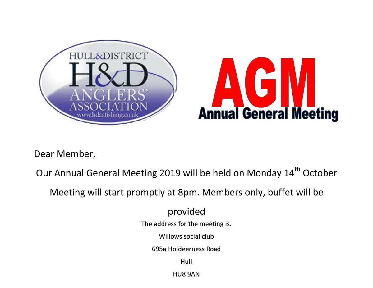 This years AGM will be at willows as usual. All members welcome on Monday 14th October