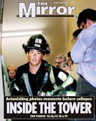 piersmorgan's tweet photo. On the anniversary of 9/11, two @DailyMirror front pages we published which sum up that dreadful day: the shocking attack itself &amp; the astonishing courage of the firefighters who went in as everyone else was fleeing. 
This hero survived. 
So many others didn’t. RIP. https://t.co/502i1uOcOa