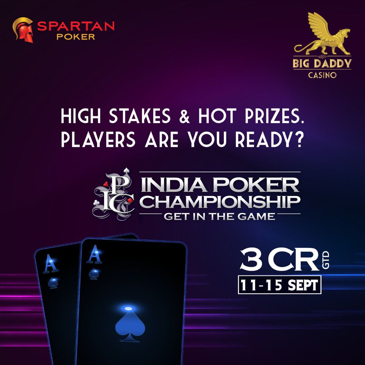 bigdaddygoa's tweet photo. The Big Game has just begun!! With a prize pool of whooping 3crores GTD, make sure you have nothing else on your to-do list today! Are you all set to #GetInTheGame? 😎
-
#bigdaddy #bigdaddycasinon #goa #goadiaries #poker #pokertournament #madeforpoker  #pokerlife 
#pokerface https://t.co/IyTYOA2O8e