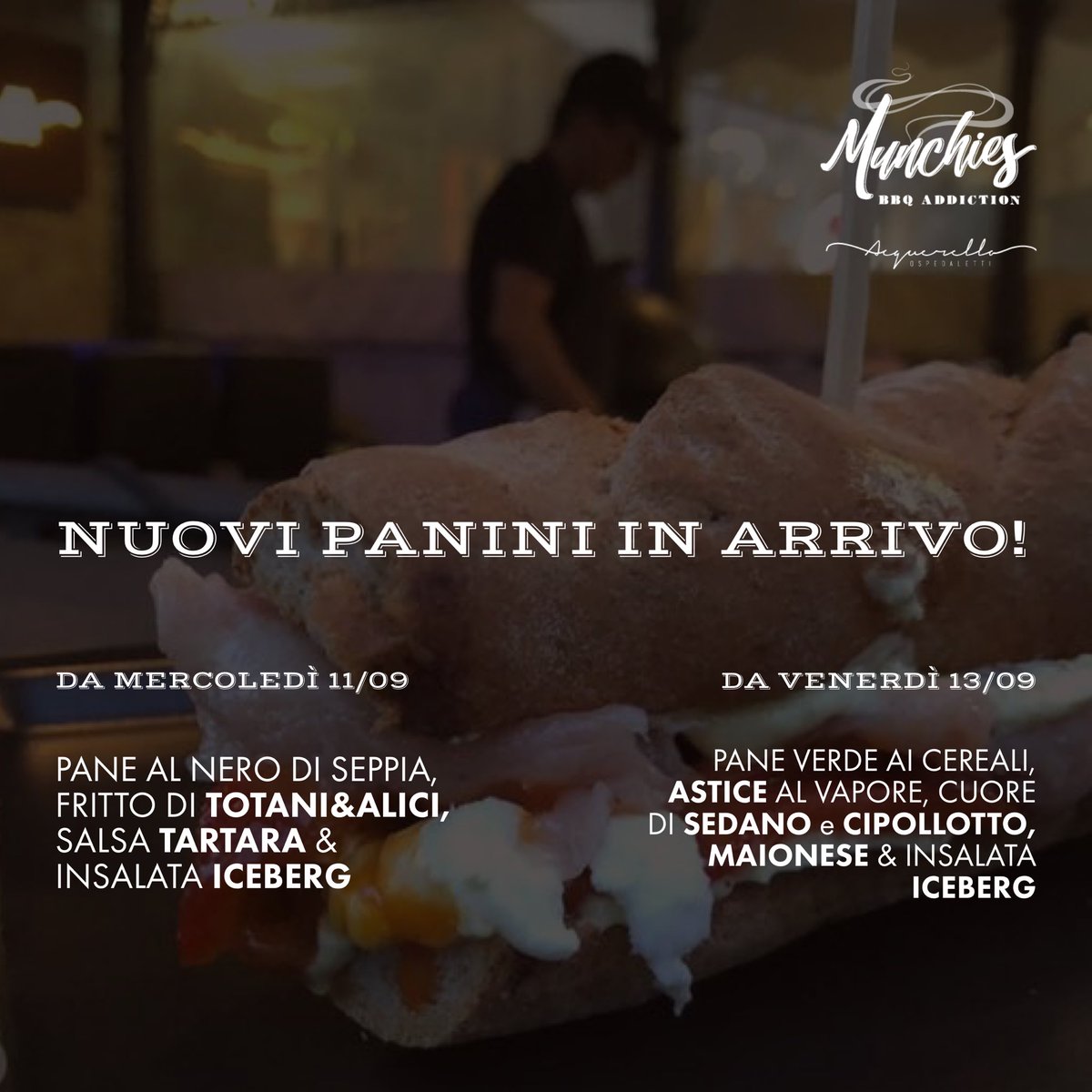 AcquerelloIM's tweet photo. Da oggi siamo aperti dal mercoledì alla domenica! Abbiamo un paio di panini nuovi, a breve le foto. 

#ospedaletti #bbqaddiction https://t.co/RgC4oPfOxH