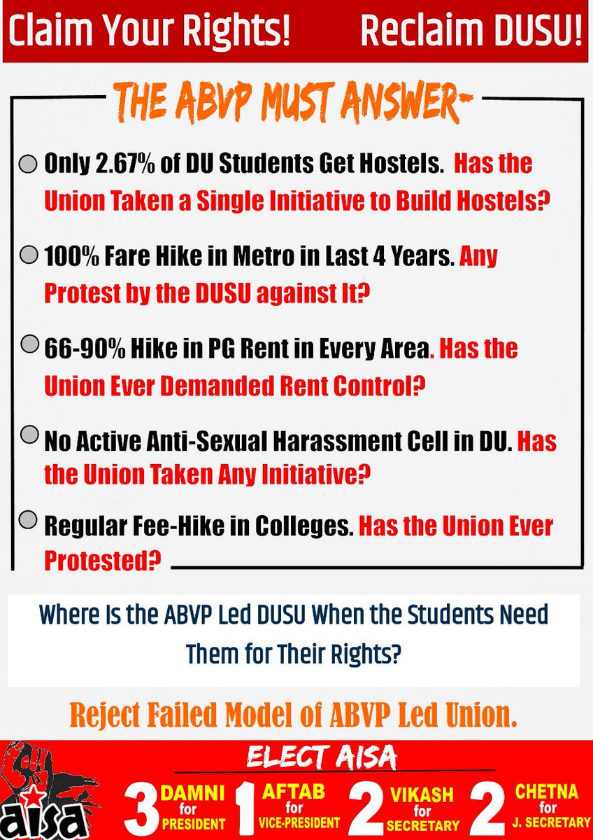 SimoneZoya's tweet photo. गुंडागर्दी पे चोट करो,
AISA को वोट करो।

Elect AISA in DUSU
PANNEL- 3-1-2-2

#AISA4DUSU https://t.co/QHMQWo7bOV