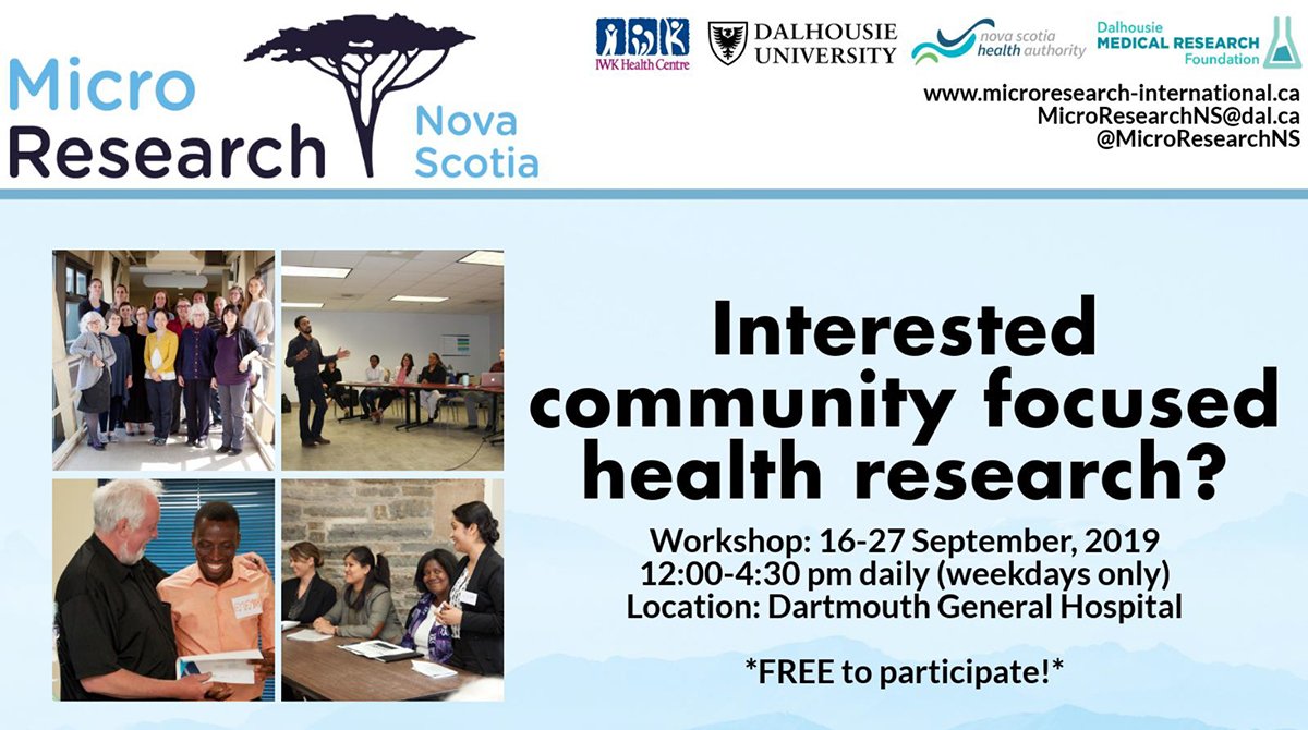 MSSU (@maritimespor) on Twitter photo There are still places for the free <a href="/MicroResearchNS/">MicroResearch Canada</a> Workshop from Sept. 16-27. Learn how to design and conduct a health research project through one-on-one team coaching! 🏷️<a href="/NSHAResearch/">Account is no longer active. Follow @NSHealthHub</a> <a href="/dmrf1979/">Dalhousie Medical Research</a>
For more info: bit.ly/2m6nCHT There are still places for the free <a href="/MicroResearchNS/">MicroResearch Canada</a> Workshop from Sept. 16-27. Learn how to design and conduct a health research project through one-on-one team coaching! 🏷️<a href="/NSHAResearch/">Account is no longer active. Follow @NSHealthHub</a> <a href="/dmrf1979/">Dalhousie Medical Research</a>
For more info: bit.ly/2m6nCHT