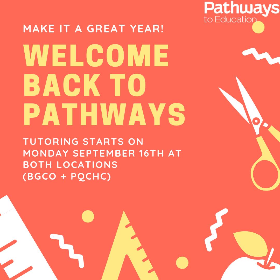 OttawaPathways's tweet photo. Welcome back students! Friendly reminder that tutoring starts up again next Monday the 16th at both of our awesome locations! #graduationnation #pathwaysottawa https://t.co/WZ29FcVCz3