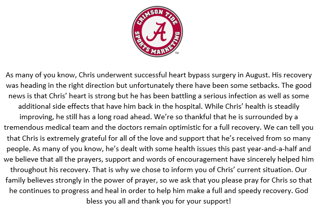 UA_CTSN's tweet photo. On behalf of his wife Christy Stewart, we would like to update everyone on the health of Chris Stewart, who is in the need of prayers at this time. https://t.co/04MylrPyBc