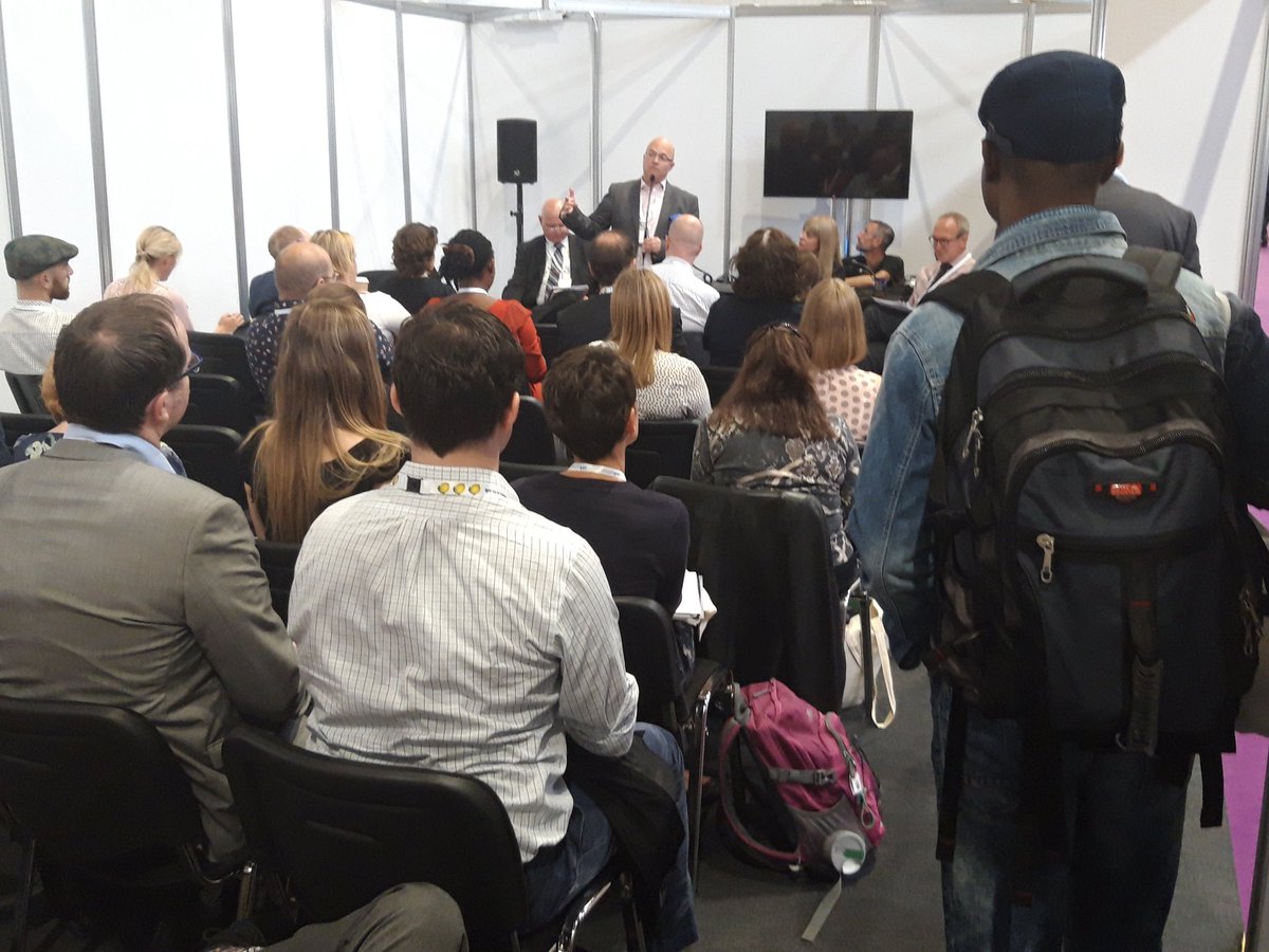 suezUK's tweet photo. [EVENT] Standing room only @WAMITAB's theatre! The panel are discussing future skills, changing sector and changing skills needs. #RWM19 #FutureSkills https://t.co/MSjv8H0oYd