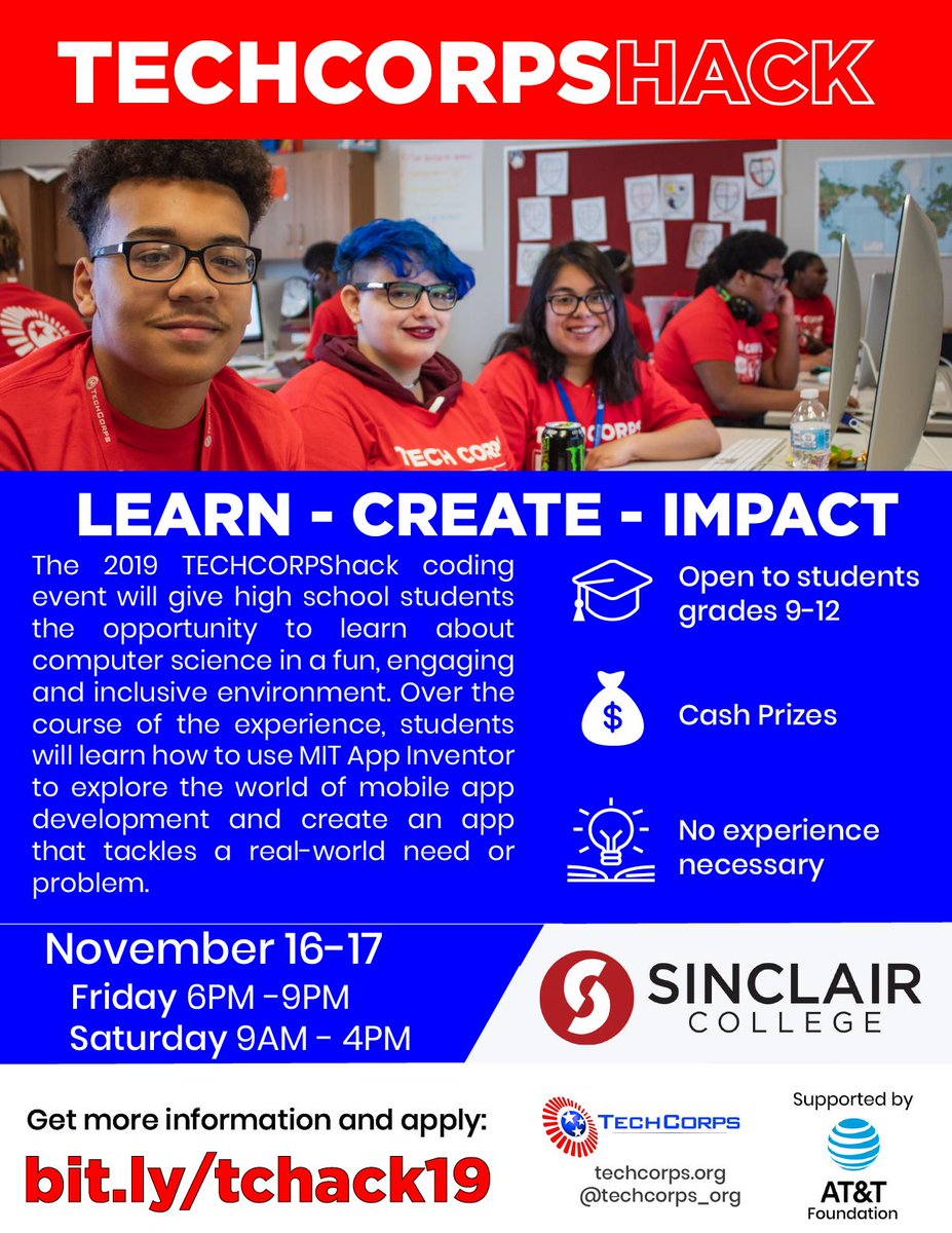 techcorpsus's tweet photo. Special thanks to our site partners @uakron, @Capital_U, @SinclairCC and @ZaneStateC for hosting our hackathon!  High school students, apply today at https://t.co/kp18osMzwy
@ATTimpact #ATTOH #2019TChack https://t.co/LKwUjpavOj