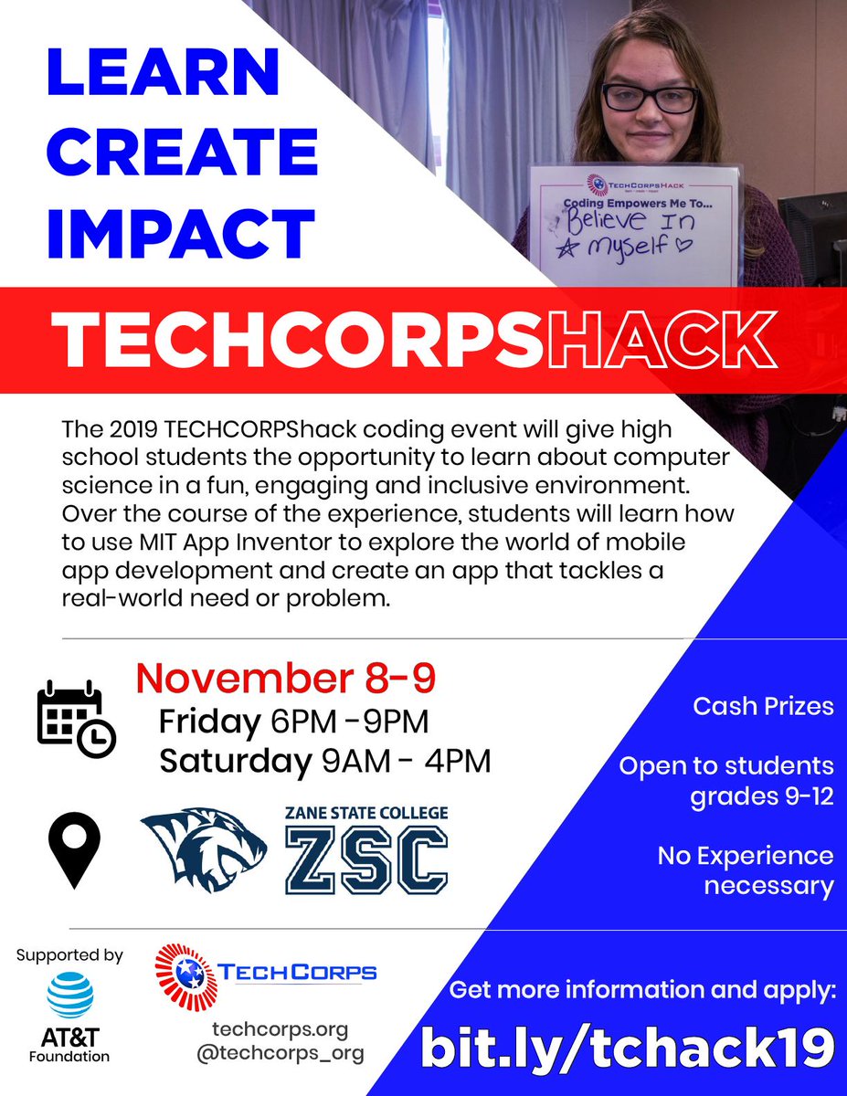 techcorpsus's tweet photo. Special thanks to our site partners @uakron, @Capital_U, @SinclairCC and @ZaneStateC for hosting our hackathon!  High school students, apply today at https://t.co/kp18osMzwy
@ATTimpact #ATTOH #2019TChack https://t.co/LKwUjpavOj