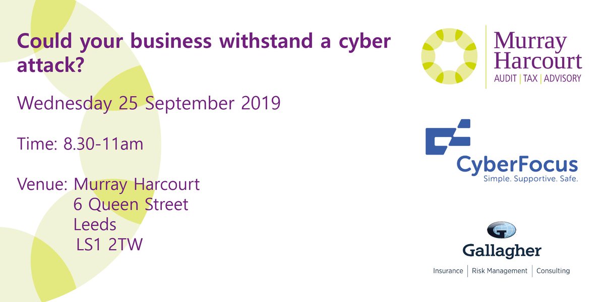 Just two weeks to go until our #cybersecurity seminar with <a href="/CyberFocusuk/">Cyber Focus</a> and <a href="/AJGPI/">Arthur J. Gallagher </a>. Book your place now via eventbrite.co.uk/e/cyber-securi…