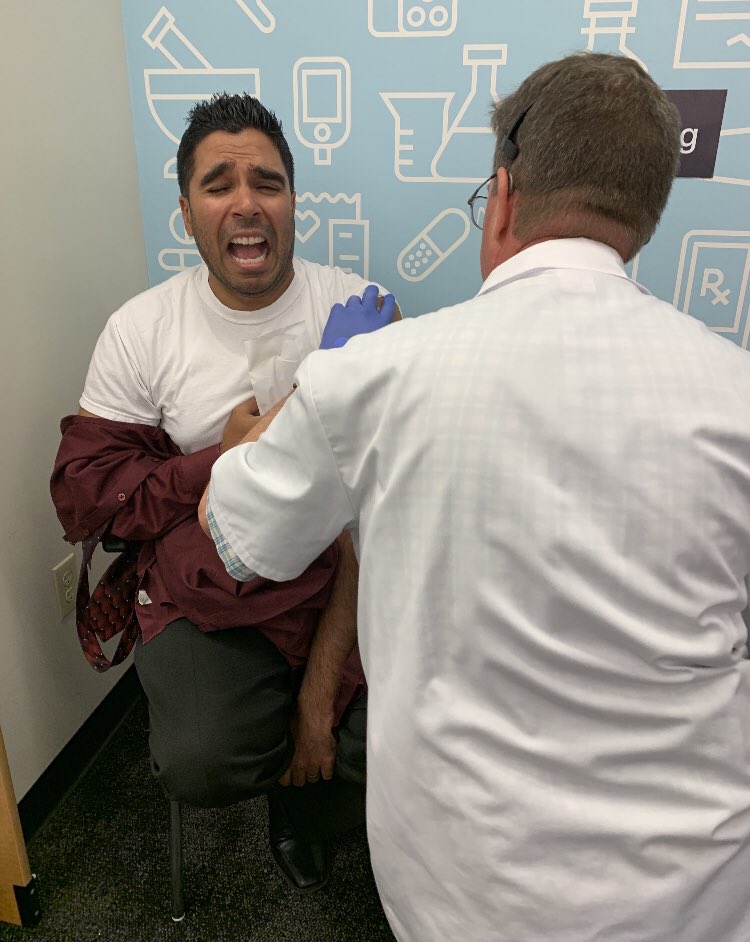 Bob at Store 5723 STICKING IT TO THE BOSS!!! That 18G needle was a doozey! 😂🙄🥴 #flufighter #didnthurt #stickittotheboss